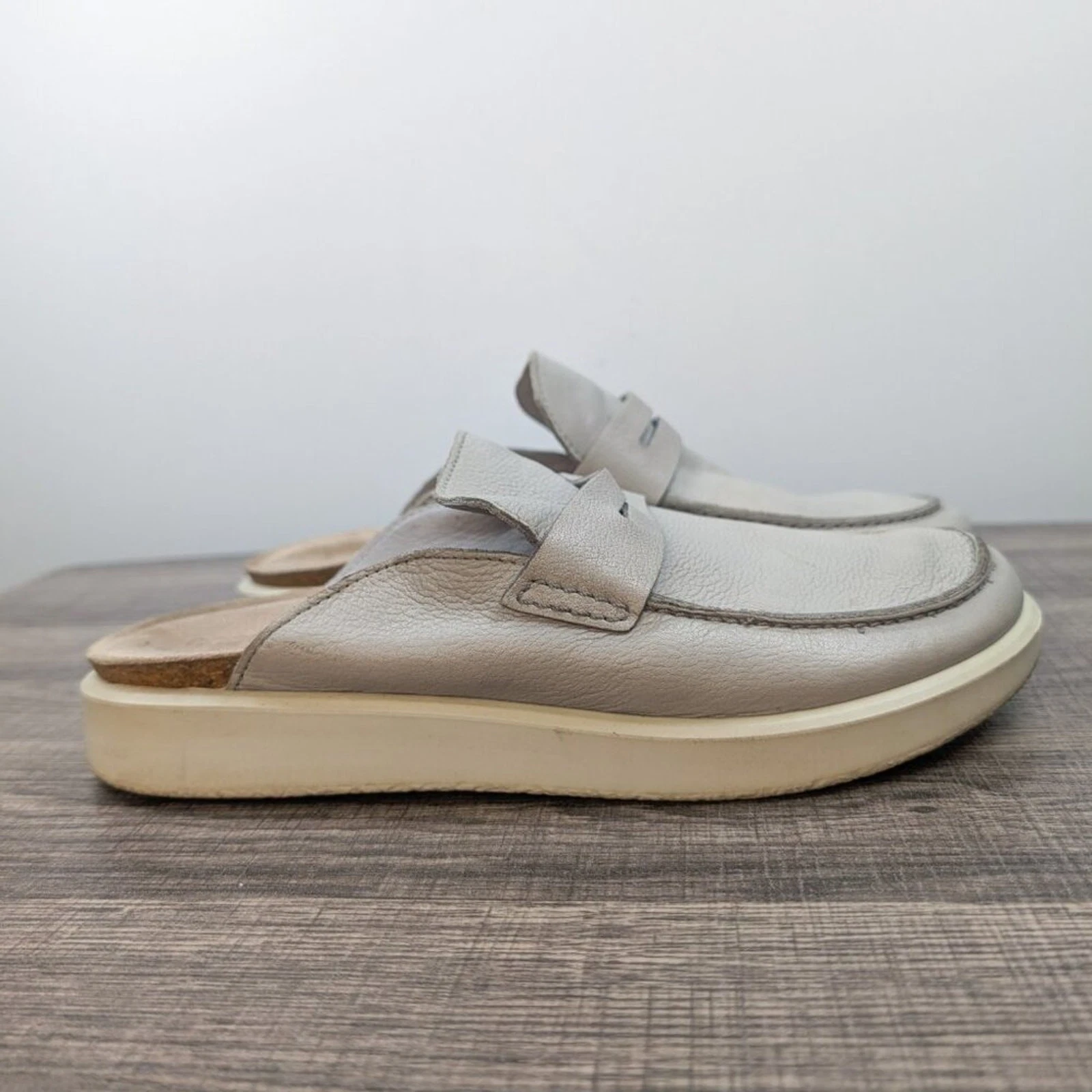 Sandali mulo ECCO Corksphere grigio tortora pelle slide taglia 10 leggeri casual