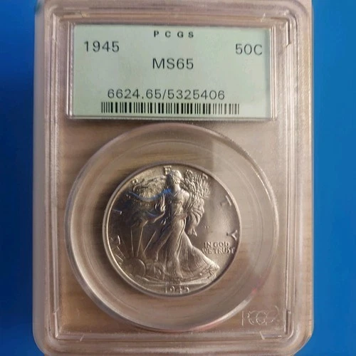 1945  .50  PCGS  MS65     Walking Liberty,  Lady Liberty Half