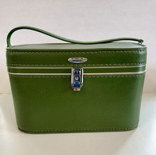 Estuche de tren Sears Featherlite verde aguacate mediados de siglo mod equipaje espejo de colección