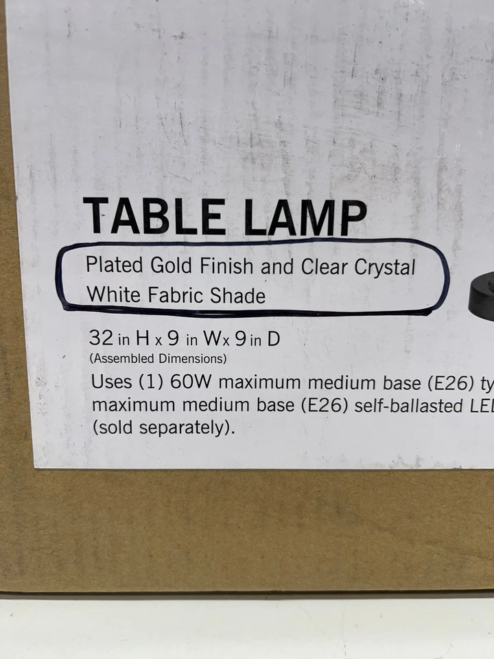Hampton Bay Westbury 32 pulgadas Lámpara de mesa chapada en oro + acrílico transparente pantalla blanca 2PK Foto 2 de 2