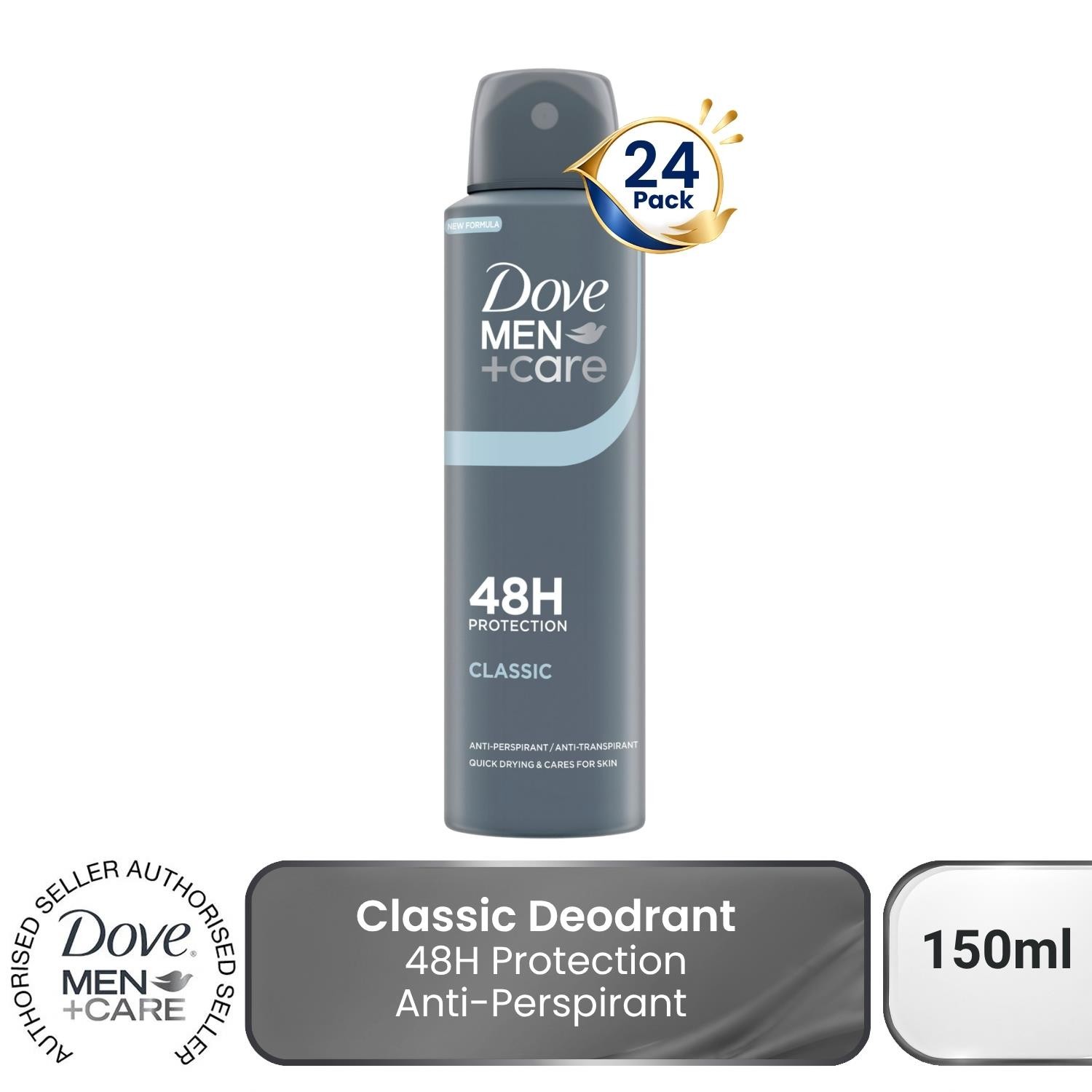Dove Men's White +Care Classic 'Antiperspirant' W/ 48H Sweat Protection 150Ml, 6Pack In - Image 7