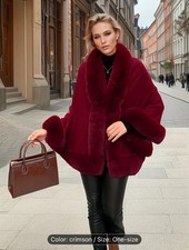 Women  s Elegant Faux Fur Cape Shawl With Ruffle Collar-Chic Formal Wear
