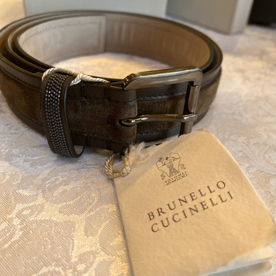 Brunello Cucinelli Sueded Calfskin Monile Loops Belt Brown Wms Size Large NWT