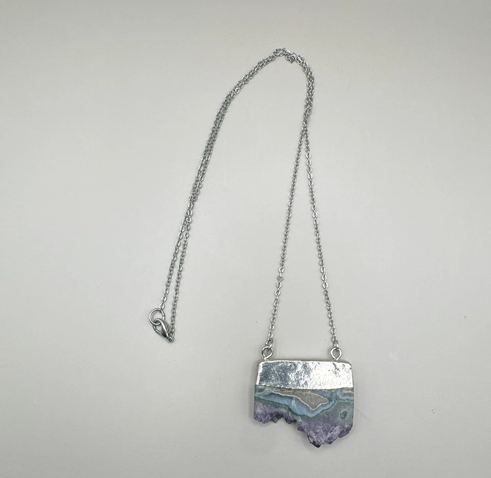 Ожерелье из нержавеющей стали с натуральными драгоценными камнями аметист кварц 26 дюймов - Изображение 2 из 4