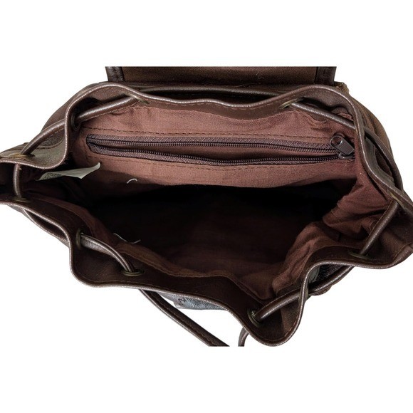 Small Brown Leather Patchwork Backpack Purse Boho… - image 4