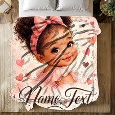 Baby Girl Name Text Coral Fleece Blanket Personalized Nursery Gift