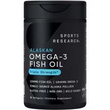 Triple Strength Omega 3 Fish Oil 1250mg Wild Alaska Pollock Burpless 30 Softgels