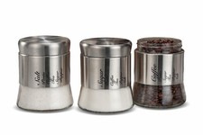 Set 3 Barattoli da Cucina in Vetro e Metallo Sale Zucchero e Caffè