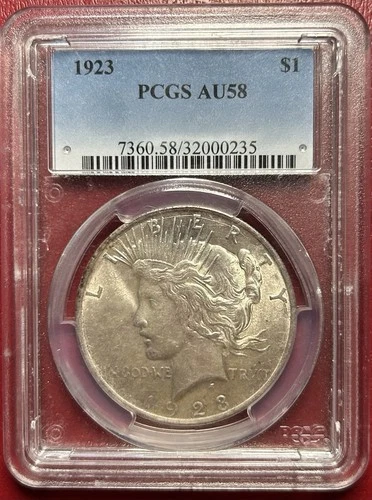 1923 Peace Dollar.  PCGS AU-58. Free Shipping