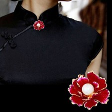 Woman's Charming Red Peony Flower Pendant Brooch Pin Zircon Crystal Lotus Gifts