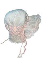 Antique Hand Sewn Child  s Muslin Bonnet Late Victorian Edwardian c1895  1915