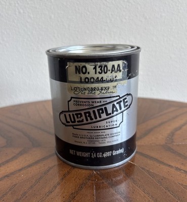 Vintage LUBRIPLATE Grease Can Full 130-AA 14 Oz. Full Nice Original LUBE GAS OIL