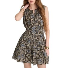 Madewell Gathered Button Front Mini Dress Dark Carob Floral Size Small NWT