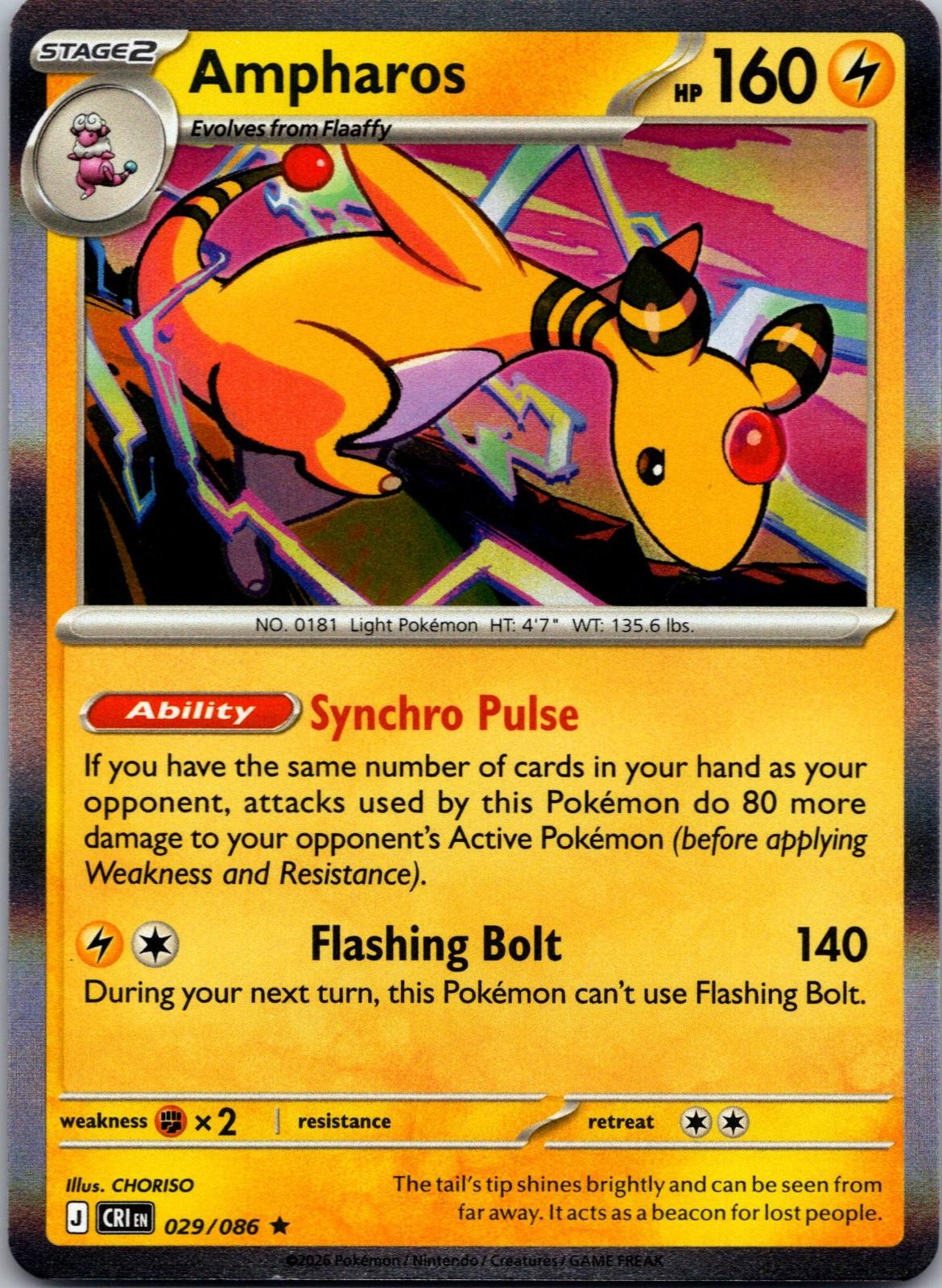 Ampharos Chaos Rising Pokemon Rare Holo Near Mint 029/086