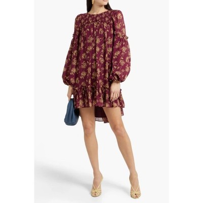 NEW Cinq à Sept Zola Floral Print High Low Mini Dress Maroon Womens Size 10