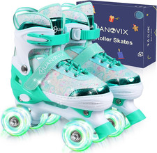 Roller Skates for Kids, 4 Size Adjustable Rollerskates with Light up Wheels, 10C