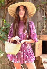 NWT Love Shack Fancy Women's Purple Floral Silk BlenSize P Dress