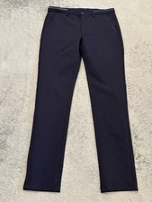 Plaid And Plain Dress Pants Mens 31x32 Navy Blue Slacks Trousers Stretch Career