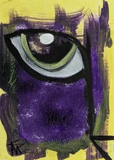 Original ACEO Black Cat Painting Collectible Face Modern Art By Samantha McLean