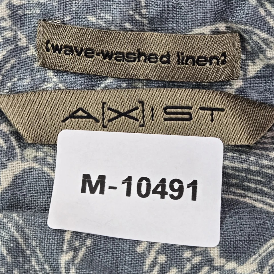 Camisa abotonada XL azul lino geométrica manga corta marca Axist para hombre Foto 2 de 4