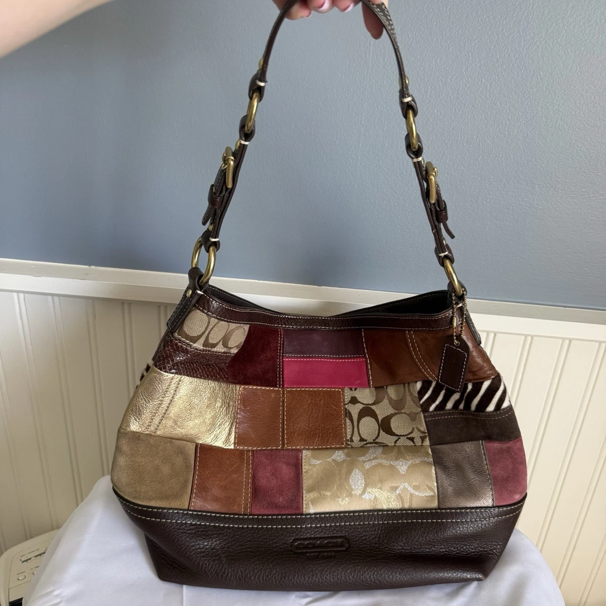 バッグ Vintage Coach Bag PatchWork Clip Suede Coach Patchwork Suede Exterior Tote Bags & Handbags for Women for