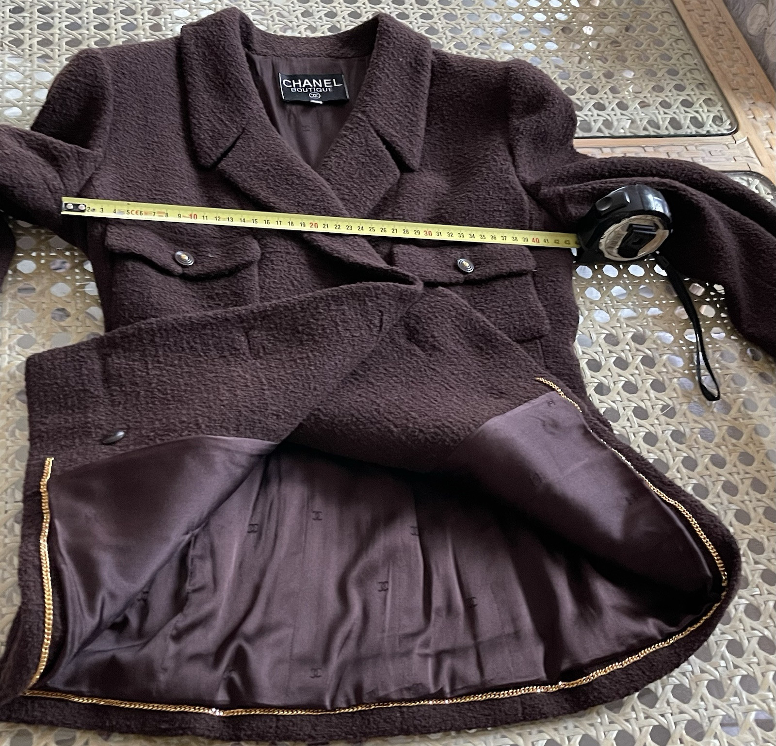 Rare CHANEL 90’s  (95A)  Suit Jacket Skirt CHOCOLATE BROWN  Boucle # image 10