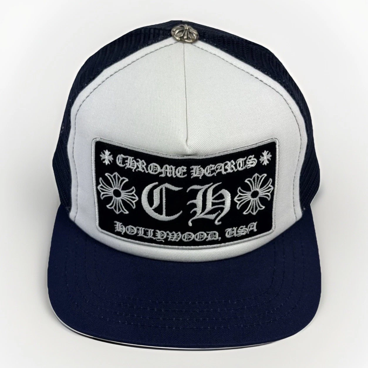 Chrome Hearts - Logo Embroidered Navy Logo Trucker Cap * RARE*