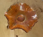 Vintage Carnival Glass Candy Dish Footed Bowl Marigold Ruffled Iridescent 6”