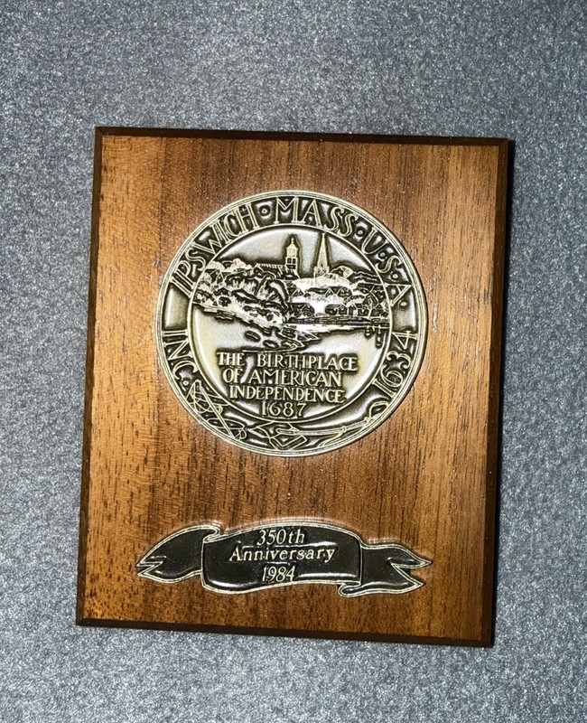 Ipswich Mass USA 1984 350th Anniversary Medal Wood Plaque