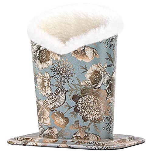 Plush Lined Eyeglasses Holder, PU Leather Glasses Stand Case Bird Flowers