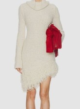 Isabel Marant Women's Ivory Meloe Wool-Blend Fringe-Hem Sweater Dress Size 36