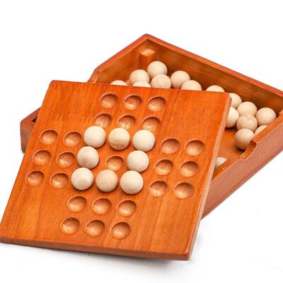 Klassisches Holz Solitär Brettspiel springende Murmeln Wirbel einzeln edel Schach