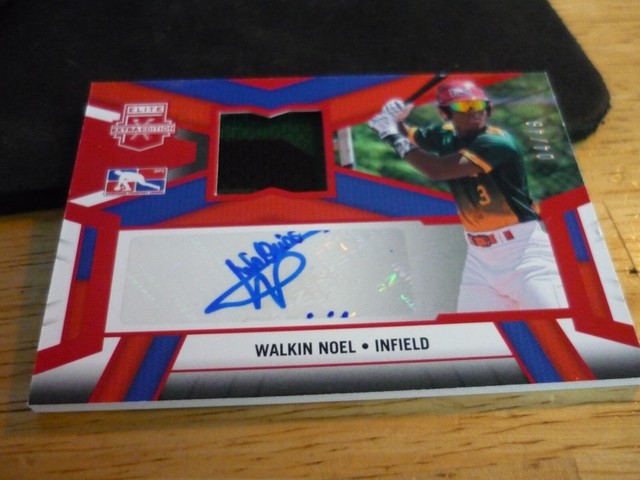 panini elite walkin noel extra edition rookie, patch, auto  baseball card #04/49