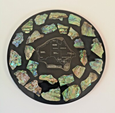 Vintage Australien Karte Platte Souvenir Abalone Muschel aus polymetrischen Produkten