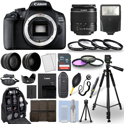 Canon EOS 2000D Rebel T7 DSLR Camera 18-55mm Lens+ 30 Piece