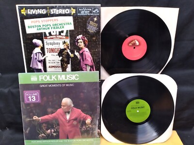 Arthur Fiedler Boston Pops Pops Stoppers / Folk Music Vinyl LP records lot of 2
