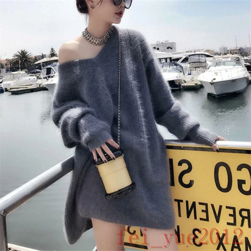 Women's V-neck knitting Coat Warm Fluffy Cashmere Wool Blend