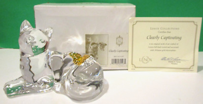 LENOX CLEARLY CAPTIVATING KITTY CAT Butterfly - German Crystal -- NEW in BOX COA