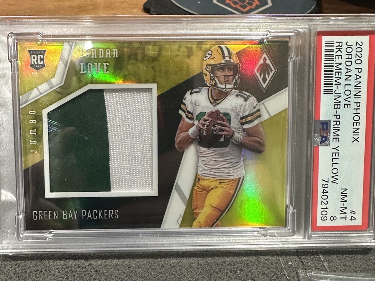 Jordan Love Panini Phoenix Rookie Memorabilia #4 Jumbo-Prime Yellow