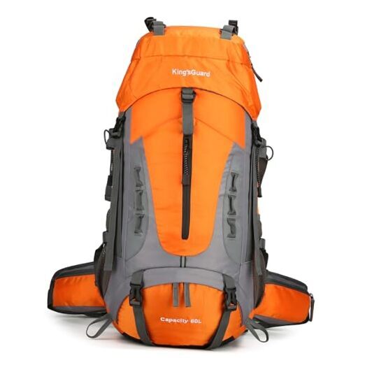 King'sGuard 60L Hiking Backpack Large Waterproof Camping Backpack for Orange