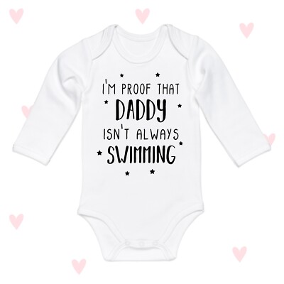 Swim Daddy Baby Grow Personalised Newborn Baby Announcement Longsleeve Swimmer