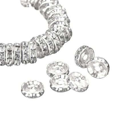 100 Stck. 12 mm Rondelle Zwischenring Perlen, Versilbert für Zum Selbermachen Armband, Silber Weiß