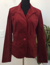 New Talbots Women's Burgundy Velvet Cotton Blend Blazer Jacket Size 12 , 180