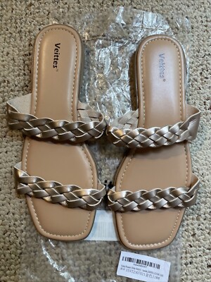Womens Flat Sandals Size 11 Wide Width Gold Color Veittes