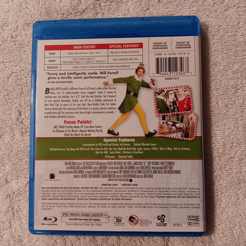 ELF (Blu-Ray) Will Ferrell James Caan Christmas Movie - Image 2 of 3