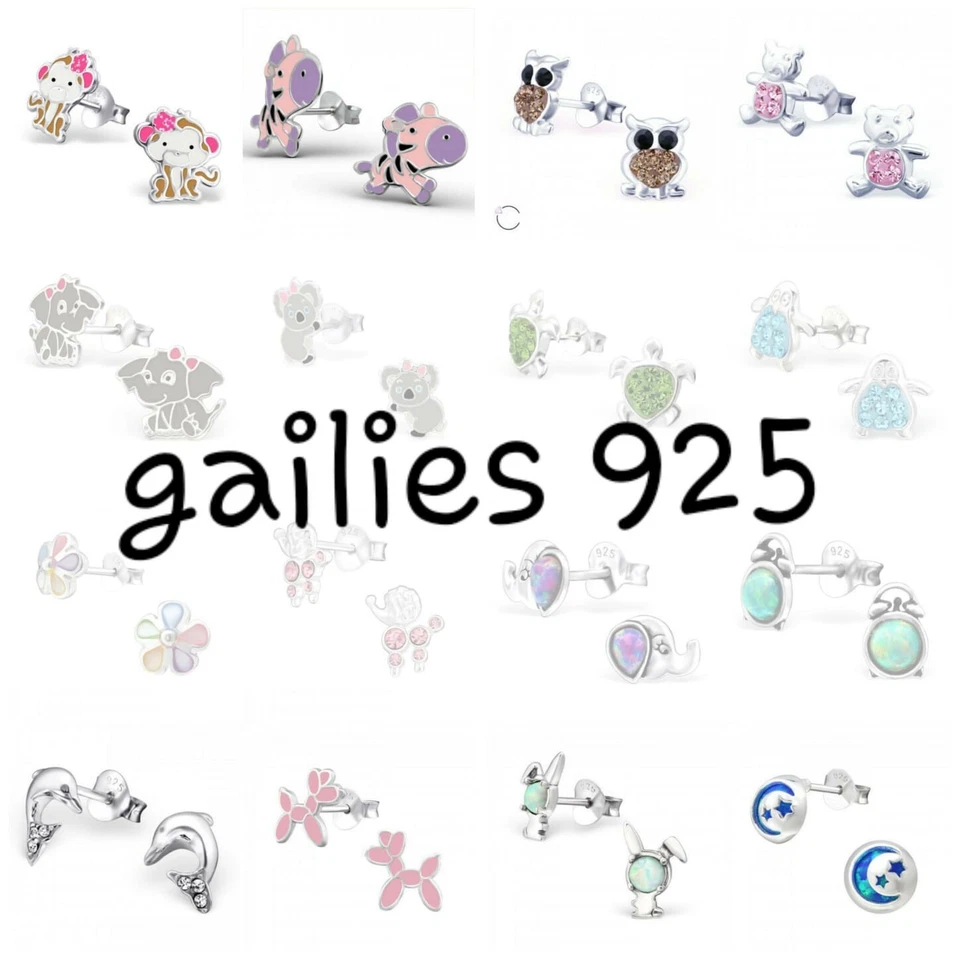 Bambini 925 Argento Sterling Osso Trasparente Cristallo Orecchie Borchie - - Immagine 3 di 4