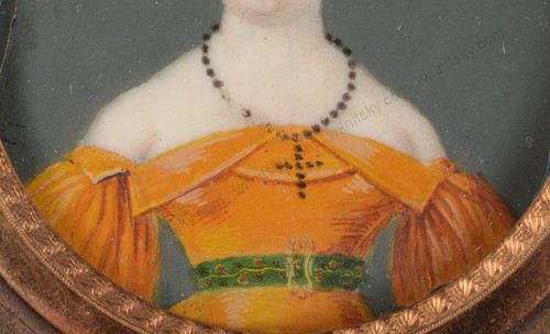 "Portrait of a lady in orange dress", German miniature, 1825/30 - Picture 4 of 6