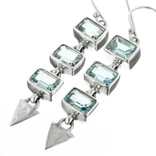 Orecchini di lusso con gemme pendenti blu in argento sterling