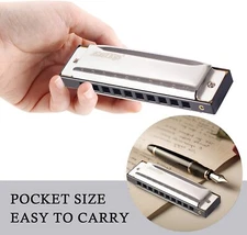 EASTTOP 10Hole Harmonica Key of C Diatonic Blue Harmonica for Beginner Adult Kid