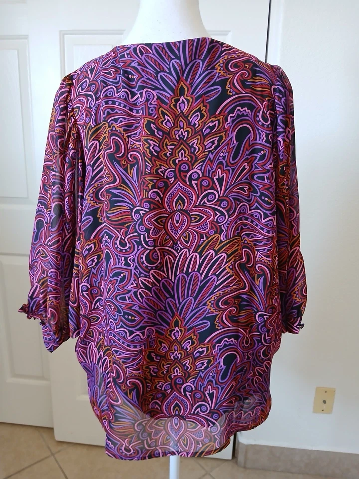 Blusa Bob Mackie Mujer Pequeña Dolman Colorida Floral Usable Arte Boho Foto 3 de 4